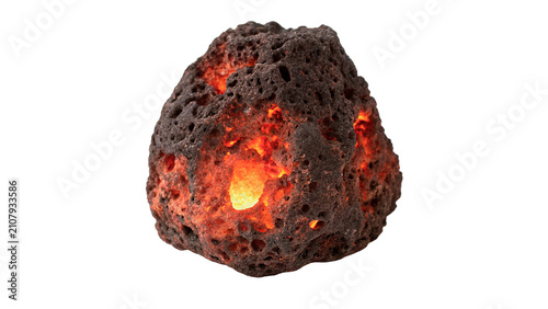 Fényképezés Glowing orange crystalline rock salt lamp glowing crystal isolated on transparen