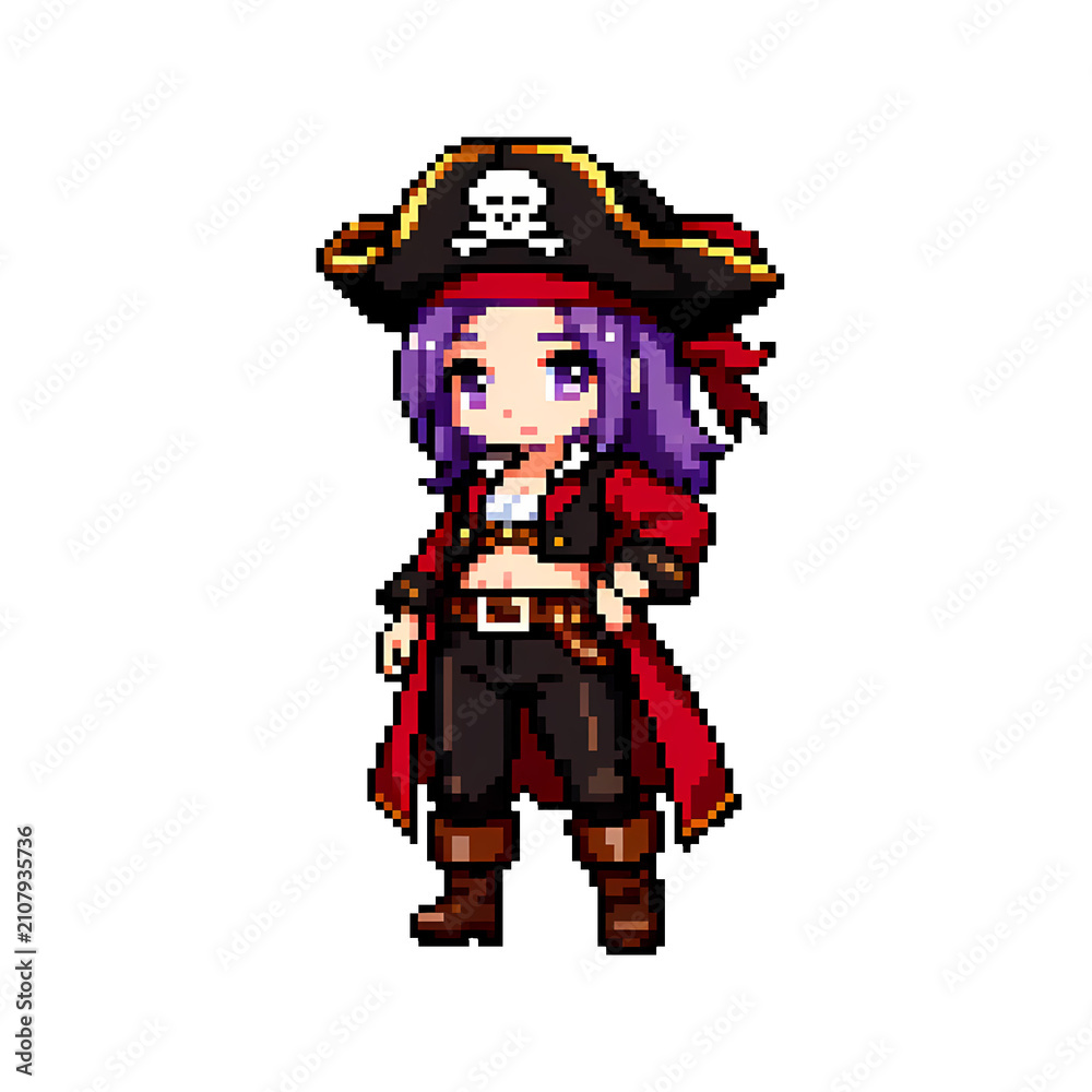 Obraz premium Pirate Captain Purple Hair Pixel Art Illustration