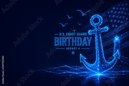 Symbolic anchor illustration for u.s. coast guard birthday with maritime nautical military protection american seagulls anniversary celebration patriotic. u.s. coast guard birthday