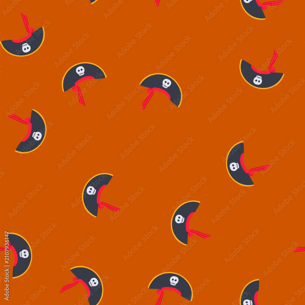 Obraz premium pattern tricorn pirate hat cartoon. buccaneer corsair, swashbuckler captain, maritime adventure tricorn pirate hat sign. seamless vector illustration