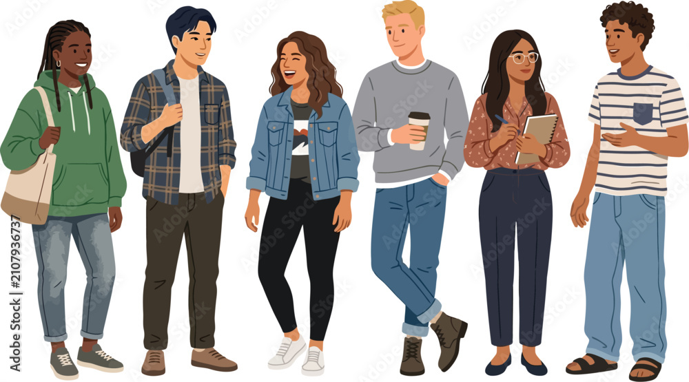 Obraz premium Students stand together as a diverse group of young people in casual.