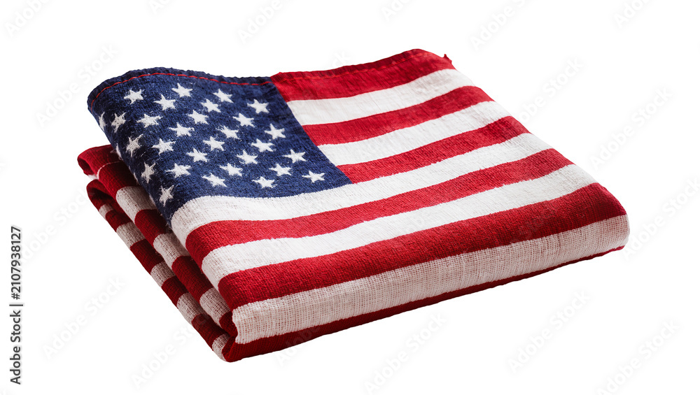 Fototapeta premium Folded American flag towel with red and white stripes, isolated on transparent background