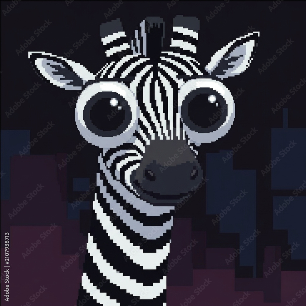Obraz premium Cute pixel art zebra portrait with big eyes