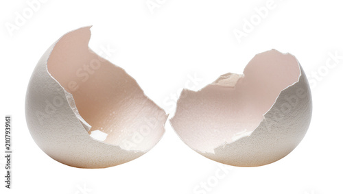 Konstfotografi Broken white eggshell halves with rough edges, isolated on transparent backgroun