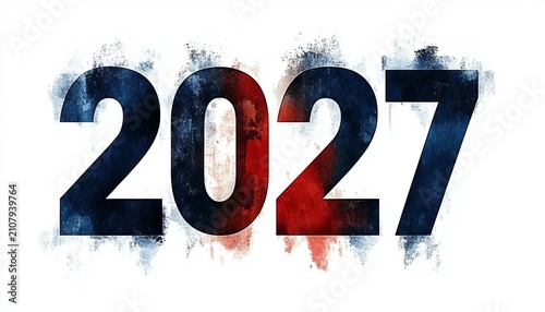 Abstract oil paint number 2027 design isolated on pure white background for New Year celebrations.