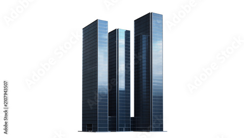 Fotografía Modern glass skyscrapers with dark facades, isolated on transparent background