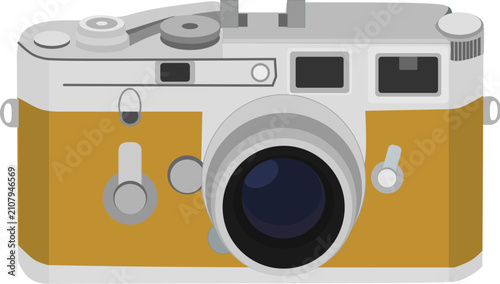 Foto Vector illustration of a classic vintage rangefinder film camera in silver and b