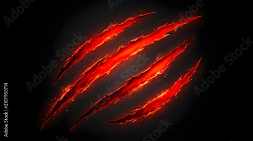 Fiery red claw marks slashed across a dark background. This aggressive wild animal scratch effect is perfect for action gaming or horror design themes.