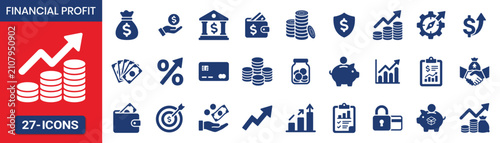 Bild auf Leinwand Financial profit pictogram style fill icon set Vector illustration