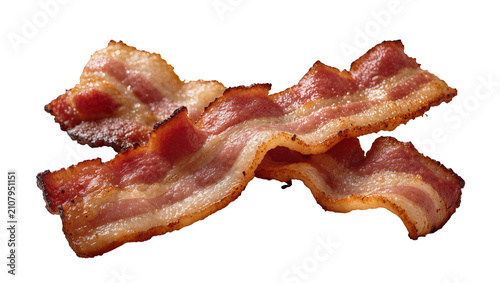 Foto Crispy fried bacon strips savory breakfast meat, isolated on transparent backgro