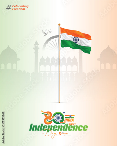 Modern 80th Independence Day of India 2026 poster featuring the Indian national flag, Red Fort outline, tricolor 80 logo, and patriotic typography. Perfect for greeting cards, posters, banners, and so