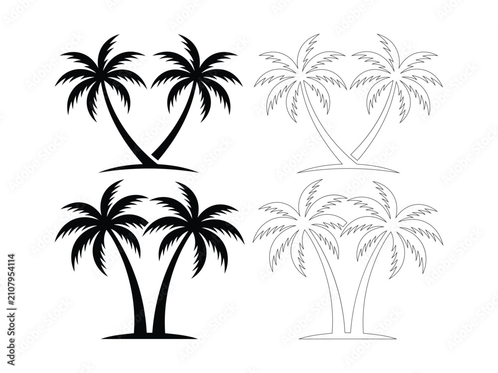 Naklejka premium Set of stylized palm trees illustration tropical vacation beach holiday natural elements collection
