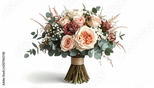 Romantic blush and dusty rose bouquet with eucalyptus and delicate accents