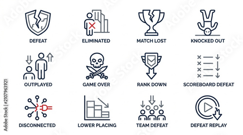 Collection of Icons Representing Loss and Defeat in Games.