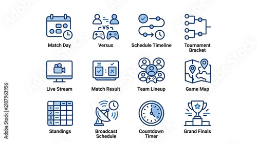Collection of Icons Representing Sports and Gaming Event Management.