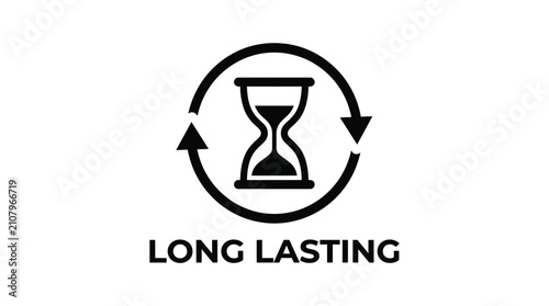 Long-lasting icon with hourglass and circular arrow symbol representing durability and time