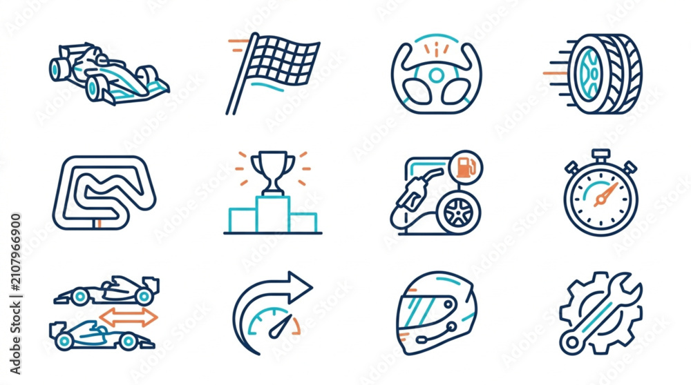 Obraz premium Collection of racing sport icons and symbols.