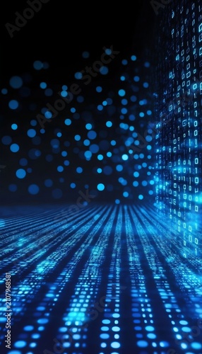 Tapety artystyczne Abstract Background Featuring A Digital Data Stream Using A Matrix Of Binary Code In Electric Blue