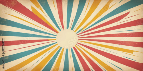 Bild auf Leinwand Vintage Retro Sunburst Background with Colorful Grunge Rays, Swirl Pattern and Y
