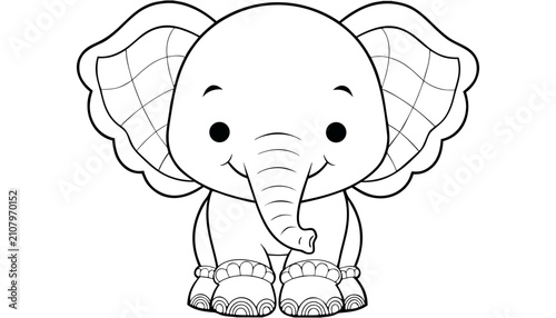 Obraz na plátně Cute baby elephant line art coloring page for children illustration of an adorable little pachyderm with big floppy ears isolated on white background digital drawing vector