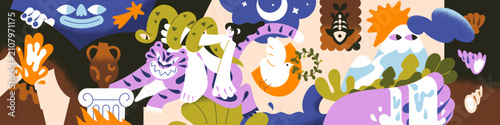 Canvastavla Funny wall mural with colourful abstract characters