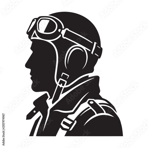 Vintage aviator pilot silhouette vector illustration wearing helmet and goggles