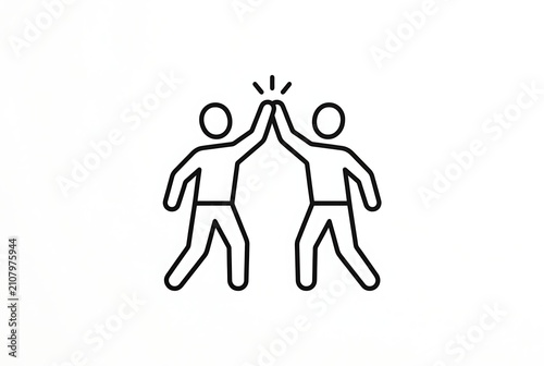 Successful teamwork icon featuring two people giving a high five, celebrating business achievement with a high five gesture, and showcasing friendship through a simple high five line art.