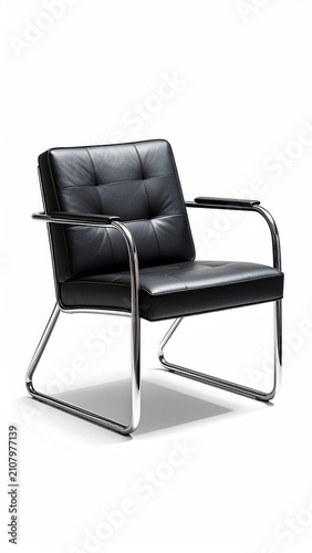 Sleek black leather armchair with polished chrome frame (1)