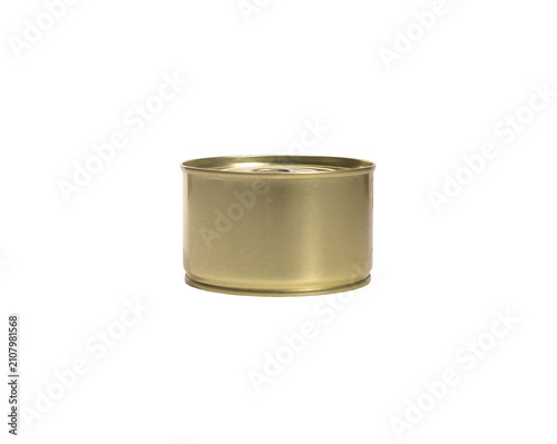фотографія Gold-colored tin can isolated on white background