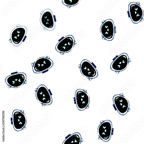 Foto pattern Cute kawaii robot head with squinting closed eyes and a downturned mouth