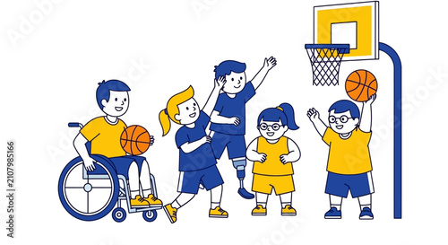 InclusiveChildrenPlayingBasketballTogetherIllustration.
