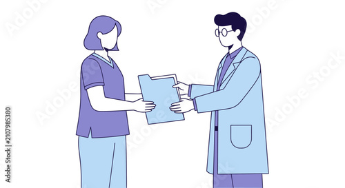 Professional handing over documents in office.