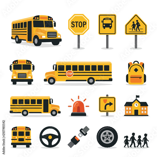 SchoolBusSafetyIconsCollectionIllustratedDesign.