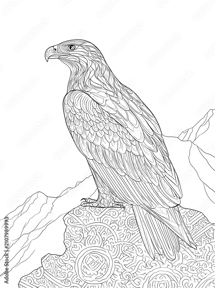 Fototapeta premium Eagle On The Rock Mandala Animal Coloring Page Vector