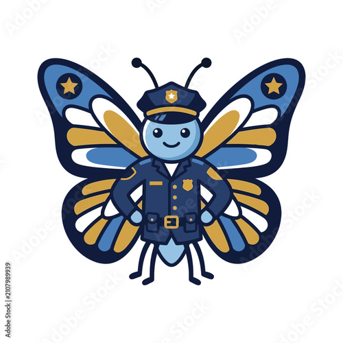 Cute Police Officer Butterfly Cartoon Character