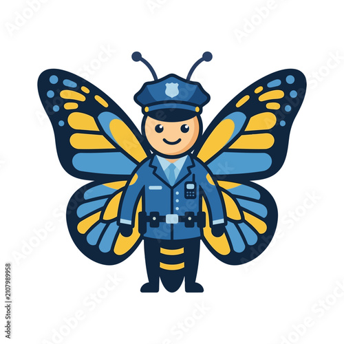 Cartoon Police Officer Butterfly Character - Law Enforcement Insect Hybrid