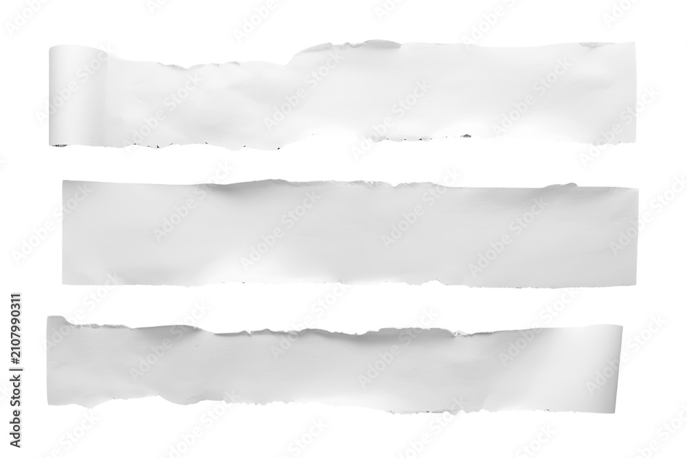 Fototapeta premium Torn white paper strips with rough edges, creating a blank message space or frame, transparent background