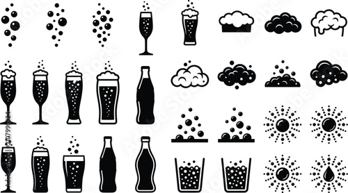 Canvastavla Collection of carbonated drinks, bubbles, foam, and effervescence vector icons f