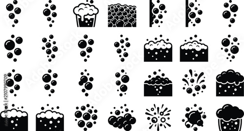 Tablou pe pânză Collection of soap bubbles, foam, and effervescence vector icons featuring risin