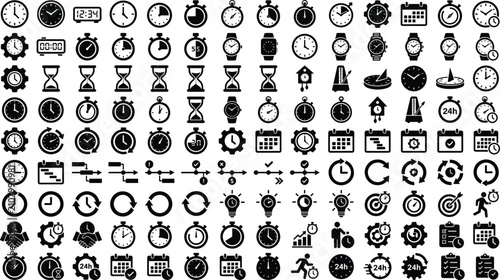 Tableau sur toile Collection of time, clock, and schedule vector icons featuring stopwatches, hour