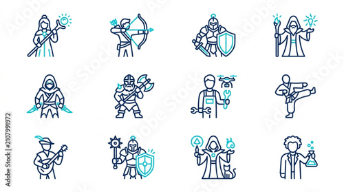 Bilde på lerret Fantasy Characters and Professions Icon Set.