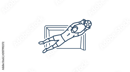 Canvas Print Goalkeeper diving to catch soccer ball in net.