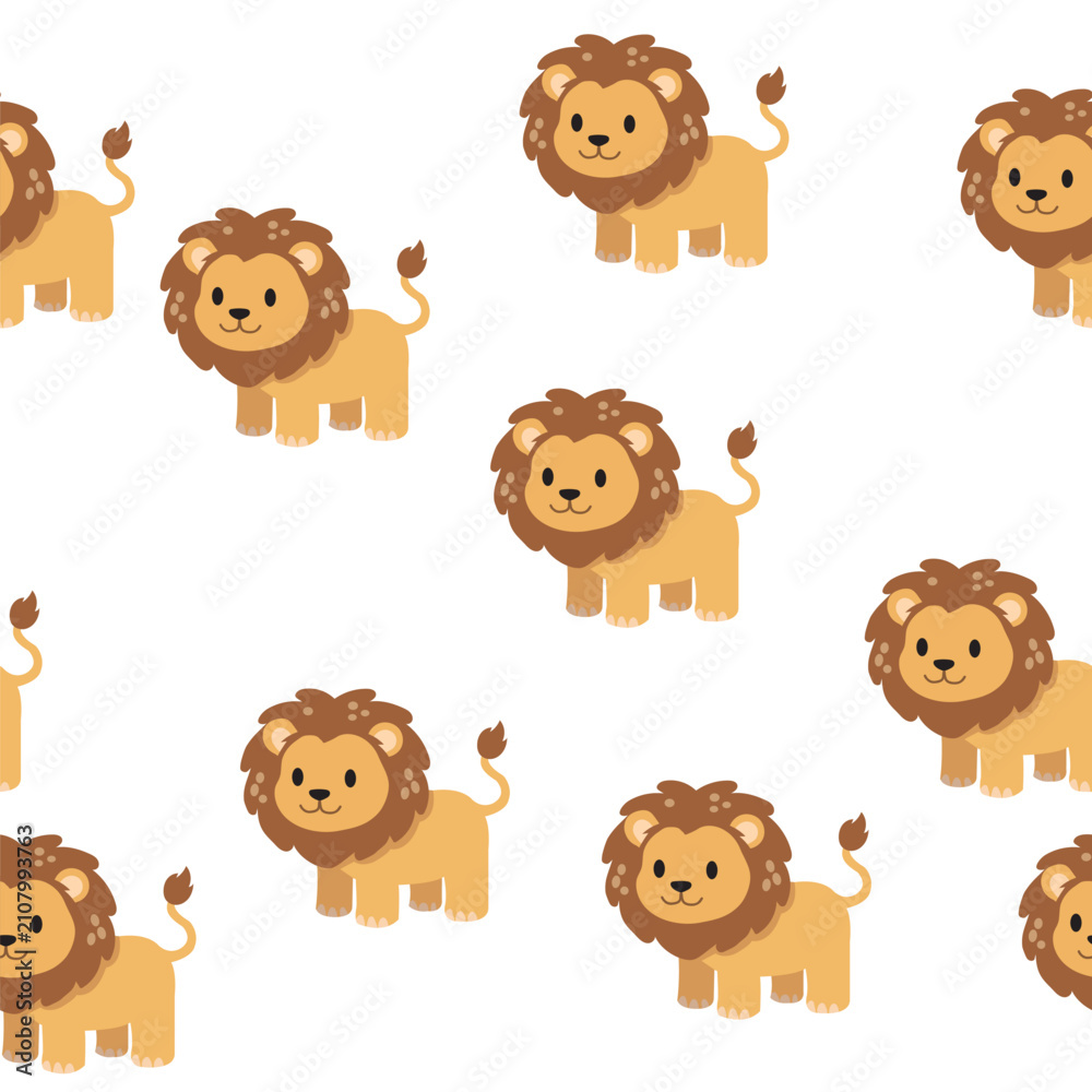Fototapeta premium Colorful Cartoon Lion Seamless Pattern for Kids' Decor and Educational Resources