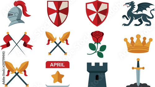 Bild auf Leinwand Art & IllustrationMedieval Knights Templar Heraldic Vector Icon Set with Crusade