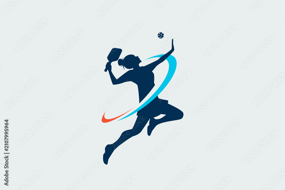Fototapeta premium pickleball logo with a silhouette of female pickleball player