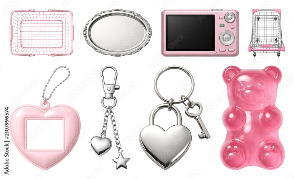 Fototapeta premium PNG Pink and silver accessories collection on transparent background