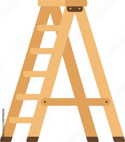 Minimalist vector illustration featuring an open wooden stepladder for home improvement with stepladder isolated against plain white background