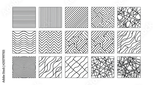 Seamless texture pattern set with stripes waves dots and cross hatch line background vector illustration
Set of hand drawn seamless texture patterns including stripes, waves, dots, hatching and cross 