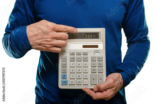 Quadro su tela Man holding calculator, closeup budgeting task, independent bookkeeper verifying