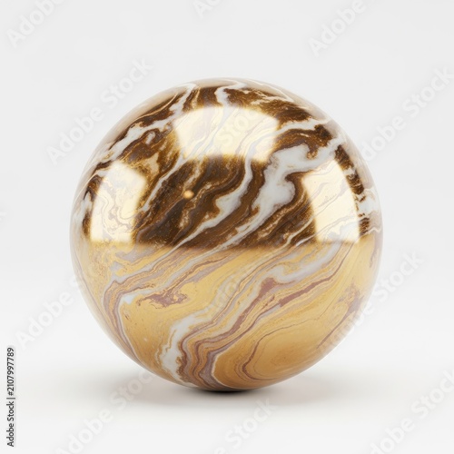 Abstract Swirls of Gold and Brown on a Polished Spherical Object.